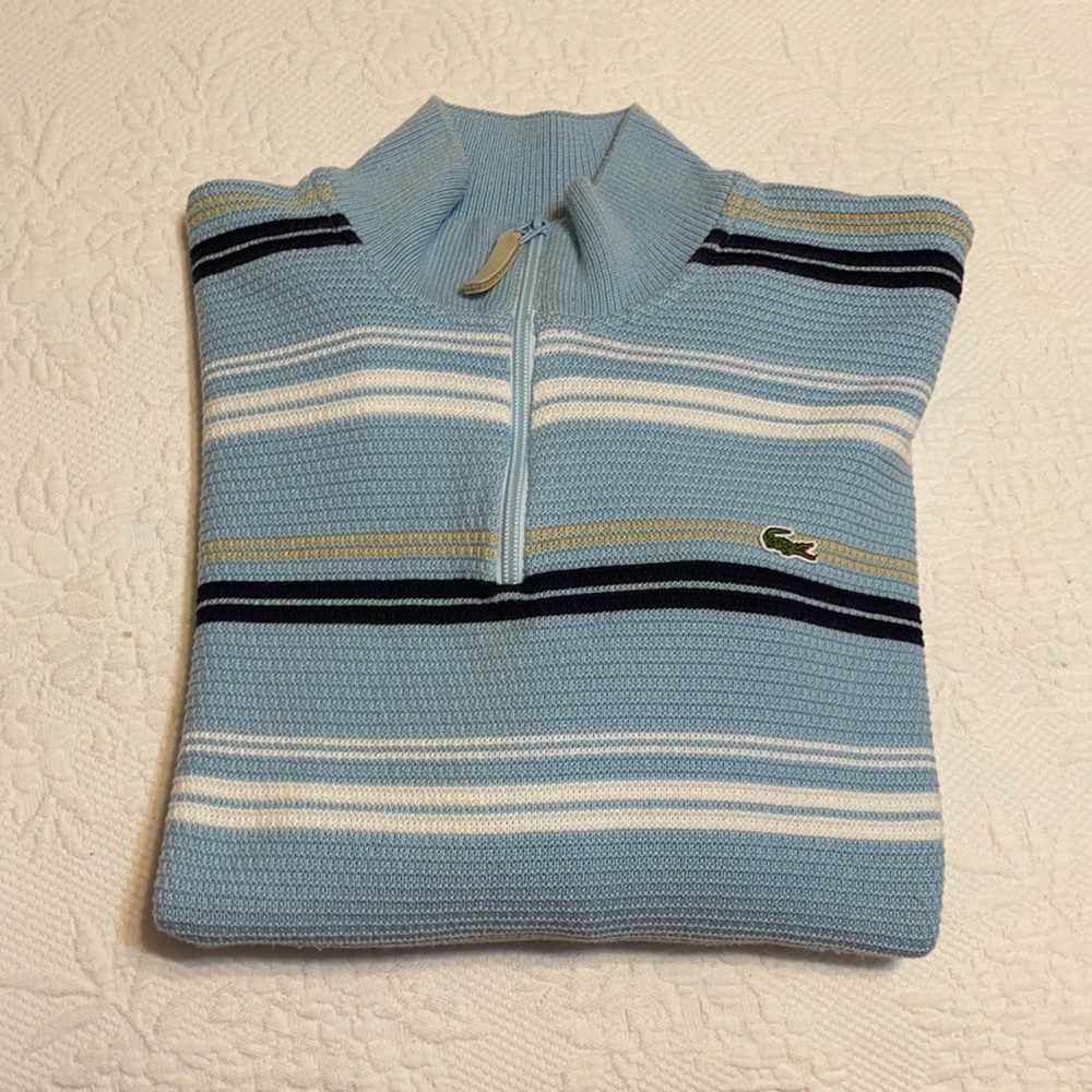 LACOSTE Men’s Striped Knit Zip Collar Sweater